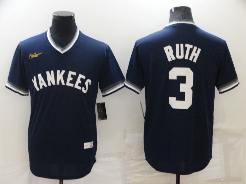 Men New York Yankees 3 Ruth Blue Throwback Game 2022 Nike MLB Jersey